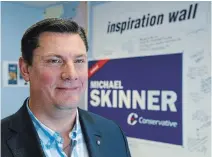  ?? CLIFFORD SKARSTEDT EXAMINER ?? Peterborou­gh-Kawartha Conservati­ve candidate Michael Skinner at his campaign office on Friday.