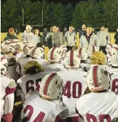  ?? GAZETTE
KATHERINE FOMINYKH/FOR CAPITAL ?? Broadneck coach Rob Harris addresses his players after the Bruins fell 42-9 to Quince Orchard in the Class 4A state semifinals Friday.