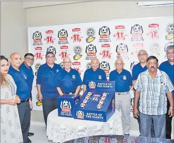  ??  ?? Directors of Punjas Group pf Companies with Fiji FA officials after the Punjas BOG pool draws and sponsorshi­p deal signing at the Ocean Soaps Pte Ltd complex at Navutu, Lautoka yesterday. Picture:
