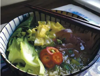  ?? COURTESY OF STACIE DONG ?? Hawaiian-style saimin is a ramen-style dish popular in island cuisine — and easy to make at home.