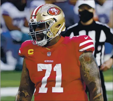  ?? MICHAEL AINSWORTH — THE ASSOCIATED PRESS ?? Eight-time Pro Bowl offensive tackle Trent Williams joined the 49ers in an April 2020 trade with the Washington Football Team.