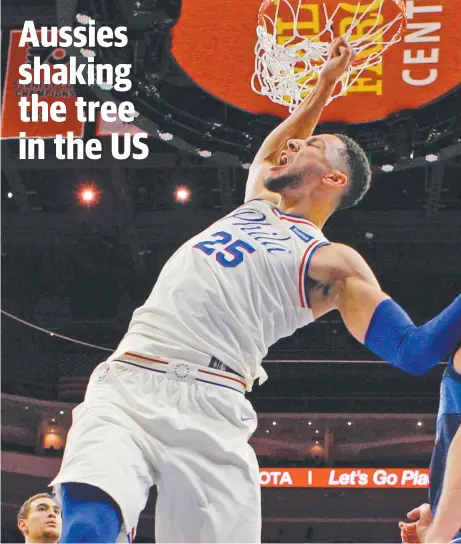  ?? Picture: AP ?? MAKING HISTORY AND WAVES: Ben Simmons dunks over Dallas Mavericks' Doug McDermott in Philadelph­ia.