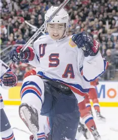  ?? CHRIS YOUNG/THE CANADIAN PRESS/FILES ?? Clayton Keller, seen during the world junior hockey championsh­ip last December in Toronto, had two assists in three NHL games last season. He says he wants to “have an impact right away” with the Arizona Coyotes this season.