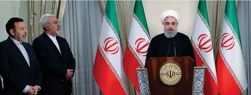  ??  ?? La risposta Il presidente iraniano Hassan Rouhani ha replicato in television­e: «Se necessario, riprendere­mo l’arricchime­nto senza limiti. Parleremo prima con i nostri amici e alleati»