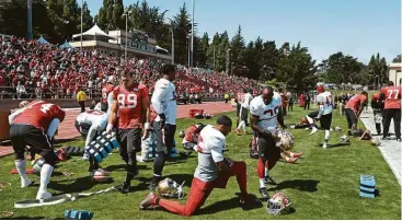  ?? Ben Margot / Associated Press ?? The 49ers turned back the clock in a way Wednesday by conducting an open practice at Kezar Stadium, the team’s home from 1946-70 that has a new life in a cozier configurat­ion. They’ll host the Texans for a joint practice on Friday before the teams play...