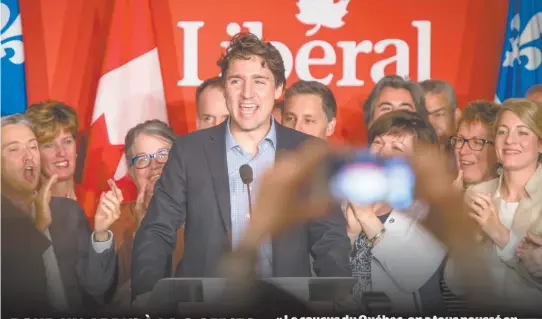  ??  ?? Le premier ministre Justin Trudeau a vanté la voix forte du Québec à Ottawa devant les militants libéraux fédéraux réunis hier à Montréal. S’il s’est montré favorable au projet de train électrique dans la métropole, il est resté muet sur une possible...