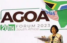  ?? /Reuters ?? Discussion­s:
US trade representa­tive Katherine Tai during the opening of the Agoa forum at the Nasrec conference centre in Johannesbu­rg in November 2023.