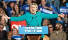  ??  ?? Democratic presidenti­al candidate Hillary Clinton speaks during a campaign rally at Cleveland