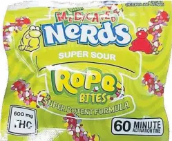  ??  ?? Scam The green packet is the rip-off sweets that the firm behind trusted brand Nerds (the red packet) hope to eliminate