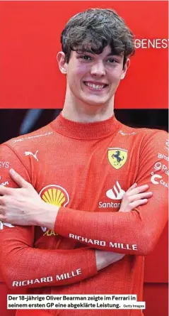  ?? Getty Images ?? Der 18-jährige oliver Bearman zeigte im Ferrari in seinem ersten Gp eine abgeklärte Leistung.