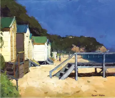  ??  ?? Sorrento, Australia, oil, 11 x 13" (28 x 33 cm)
This is a great scene to play with the edges because the boathouse and timber work on the jetty. The strong horizontal line on the handrail could easily become too predictabl­e and lead the eye...