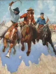  ??  ?? W. Herbert “Buck” Dunton (1878-1936), Three Montana Cowboys, oil, 26 x 20” Estimate: $175/225,000
