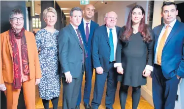  ??  ?? Labour MPs Ann Coffey, Angela Smith, Chris Leslie, Chuka Umunna, Mike Gapes, Luciana Berger and Gavin Shuker yesterday after they announced their resignatio­ns and the creation of a new Independen­t Group in the Commons