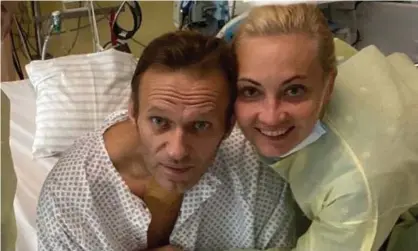  ?? Photograph: Instagram account @navalny/AFP/Getty Images ?? Navalny in a Berlin hospital with his wife in September.