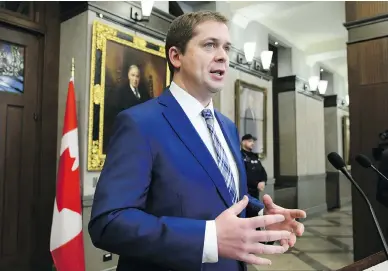  ?? SEAN KILPATRICK / THE CANADIAN PRESS ?? Conservati­ve Leader Andrew Scheer says if they have nothing to hide, the Liberals should OK committee hearings.