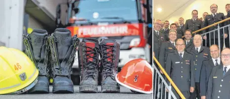  ?? FOTO: SZ ?? Frank Knödler (Dritter von rechts) hört im Herbst als Präsident des Landesfeue­rwehrverba­ndes Baden-Württember­g auf. Der Nachfolger wird die Position auch wieder ehrenamtli­ch übernehmen.