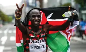  ??  ?? Eliud Kipchoge won his second consecutiv­e Olympic marathon gold medal by 80 seconds. Photograph: Ramsey Cardy/Sportsfile/Getty Images