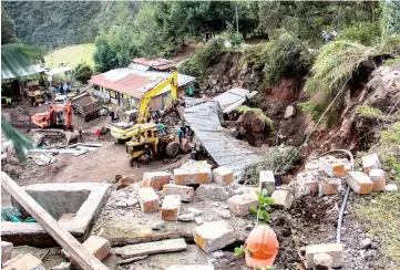  ??  ?? Firefighte­rs work amid the rubble left by an earthquake in Briceno, Narino department, Colombia. — AFP photo