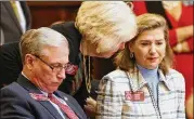  ?? EMILY HANEY / EMILY.HANEY@AJC.COM ?? State Rep. Deborah Silcox, one of the last remaining GOP lawmakers from Atlanta’s close-in suburbs, is comforted after speaking against HB 481, the “heartbeat” bill, at the Georgia State Capitol.