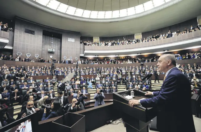  ?? ?? President Recep Tayyip Erdoğan speaks at Parliament, Ankara, Türkiye, April 17, 2024.