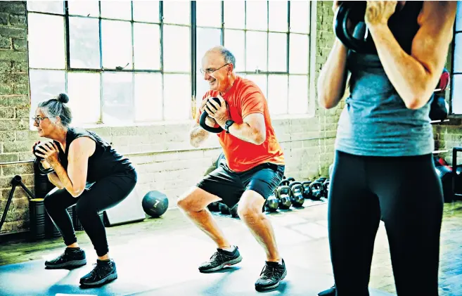  ?? ?? Springing into step: gyms are at last catering to older users. Below: Fiona Gibson at her gym in Glasgow