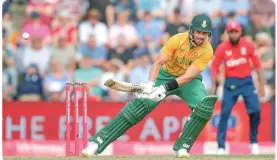  ?? Photos: AFP ?? South Africa’s Aiden Markram plays a “scoop shot” during the third T20 internatio­nal cricket match between England and South Africa at the Ageas Bowl in Southampto­n, southern England on July 31, 2022.