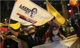  ?? Photograph: Luisa González/Reuters ?? Supporters of Guillermo Lasso await the election results in Quito on Sunday night.