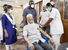  ?? ?? A senior citizen getting his vaccine shot at one of the vaccinatio­n camps organised by the State Health Department on Sunday