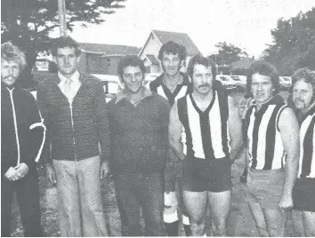  ?? ?? Poowong football officials are confident of another good EDFL season. They are, left to right: Messrs Bob Fairbrothe­r (runner), Bob Kellam (president), Doug Andrews (reserves captain), Graeme Peacock (secretary), Alan Trigg (coach), John Hay (treasurer) and John Creek (thirds coach).