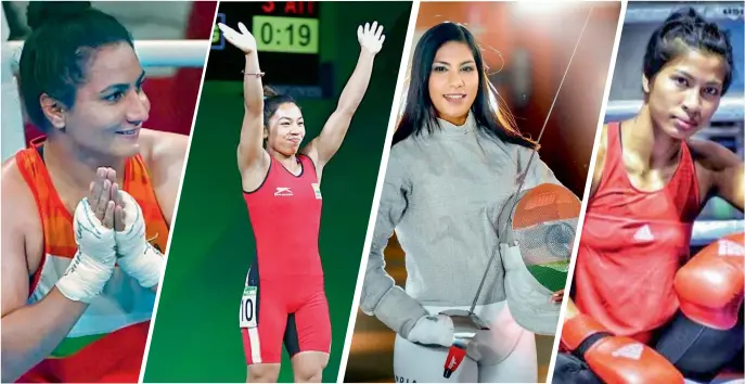  ??  ?? (L-R) INDIA’S OLYMPIC ATHLETES: Pooja Rani, Mirabai Chanu, CA Bhavani Devi and Lovlina Borgohain