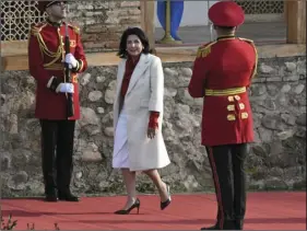  ??  ?? In this file photo taken on Dec. 16, 2018, Georgian President Salome Zurabishvi­li arrives to attend her inaugurati­on in Telavi, Georgia. IRAKLI GEDENIDZE/POOL PHOTO VIA AP