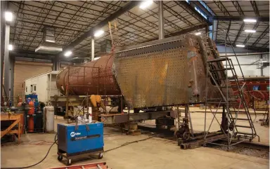  ?? Dan Cupper ?? This December 2022 left-side view shows the left wrapper sheet and left Belpaire plate positioned against the round boiler courses of Pennsylvan­ia Railroad K4s-class 4-6-2 steam locomotive No. 1361 in the Railroader­s Memorial Museum roundhouse at Altoona.