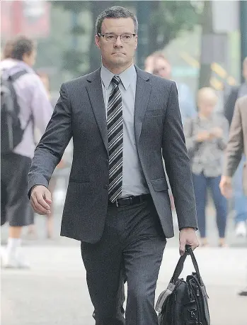  ?? NICK PROCAYLO/FILES ?? Former RCMP inspector Tim Shields, seen arriving in provincial court in Vancouver in September, was charged with one count of sexual assault in May 2016 and has pleaded not guilty.