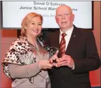  ?? RSA Chairperso­n Liz O’Donnell with award winner Donal O’Sullivan. ??