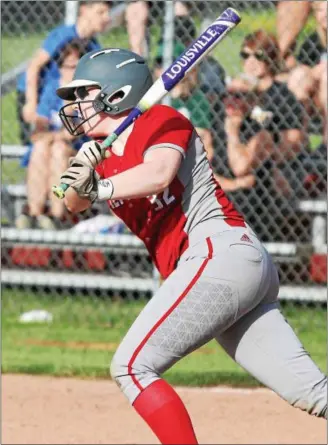  ?? RANDY MEYERS — THE MORNING JOURNAL ?? Cassie Miller of Elyria lines a hit against Amherst on May 17.