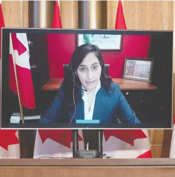  ?? ADRIAN WYLD / THE CANADIAN PRESS ?? “(Astrazenec­a) has not seen any problems with the export doses to Canada,” says Procuremen­t Minister Anita Anand.