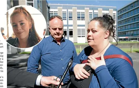  ?? MAIN PHOTO: SIMON O’CONNOR/STUFF ?? Olivia’s parents, Shaun and Suzie Keightley, outside New Plymouth District Court yesterday following Kevin Ronald Bishell’s sentencing. Inset: Olivia Renee Keightley-Trigg.