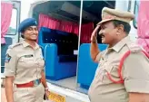  ??  ?? CI Yendluru Shyam Sundar salutes his daughter Jessy Prashanthi on Monday.