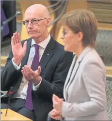  ??  ?? Nicola Sturgeon and John Swinney during First Minister’s Questions last week