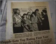  ?? CARLY STONE — MEDIANEWS GROUP ?? Newspaper clipping of Mike Whipple earning his Distinguis­hed Expert title in the 70s. The gun he’s holding is the same gun Rachel Champney used to earn her own Distinguis­hed Expert title in 2019.