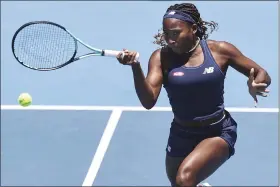  ?? DAVID ROWLAND — PHOTOSPORT VIA AP ?? Coco Gauff of United States plays a forehand return to Brenda Fruhvirtov­a of Czech Republic at the ASB Tennis Classic in Auckland, New Zealand, Thursday, Jan. 4, 2024.