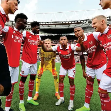  ?? GETTY IMAGES ?? Winning words: vice-captain Gabriel Jesus gives a rousing team talk