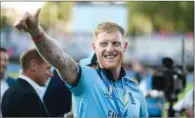  ??  ?? Ben Stokes of England celebrates after his team won the ICC World Cup last year.