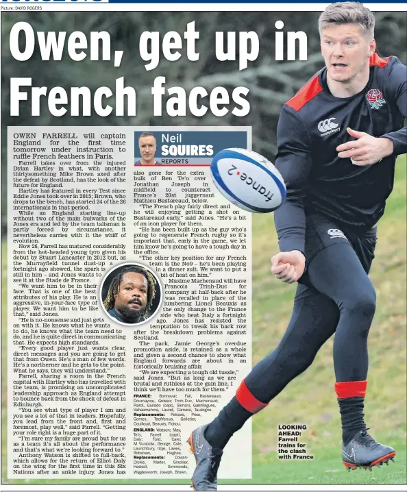  ?? Picture: DAVID ROGERS ?? LOOKING AHEAD: Farrell trains for the clash with France