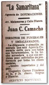  ??  ?? INHUMACION­ES Agencia de inhumacion­es “La Samaritana” en la avenida Matamoros y Calle Blanco.