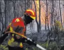  ?? Paulo Duarte ?? The Associated Press Portuguese firefighte­rs work to stop a forest fire from reaching the village of Figueiro dos Vinhos in central Portugal on Sunday. Portugal’s president said the country’s pain “knows no end” as it mourns at least 62 people killed...