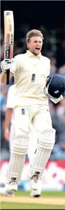  ??  ?? England’s captain Joe Root celebrates making a century on the second day of the third Test against India