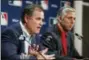  ?? THE ASSOCIATED PRESS FILE PHOTO ?? Red Sox manager John Farrell, left, and president of baseball operations Dave Dombrowski answer questions from the media.