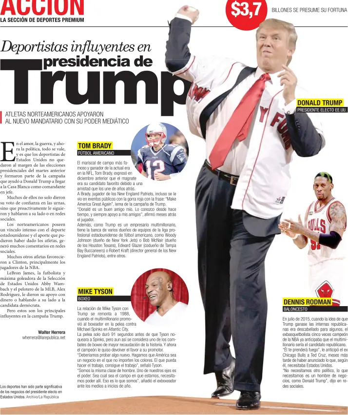  ?? Los deportes han sido parte significat­iva de los negocios del presidente electo en Estados Unidos. Archivo/La República ?? PRESIDENTE ELECTO EE.UU.DONALD TRUMP