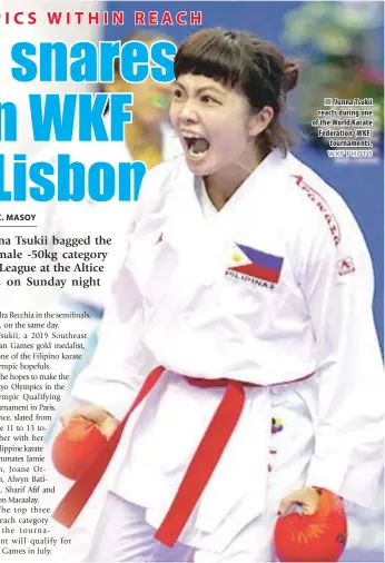  ?? WKF PHOTO ?? n Junna Tsukii reacts during one of the World Karate Federation (WKF) tournament­s.